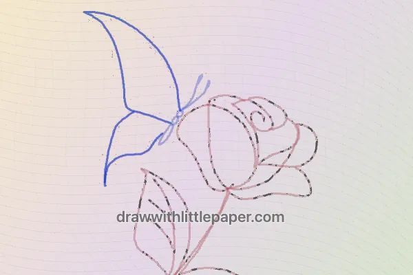 Butterfly on a flower, selected drawing stage 6 of 10, with source guide lines
