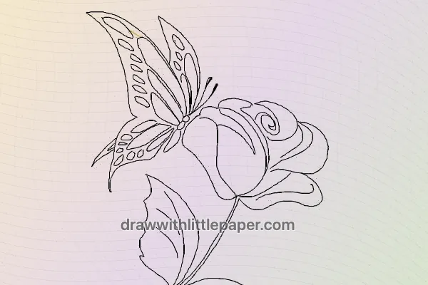 Complete butterfly on a flower outline showing overlapping wings and petals
