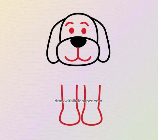 Perro de orejas caídas, etapa de dibujo seleccionada 4 de 6, con líneas guía de origen