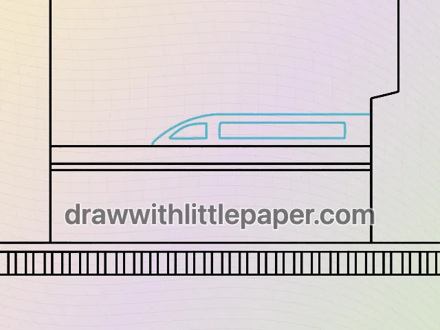 Futuristic landscape, selected drawing stage 5 of 8, with source guide lines