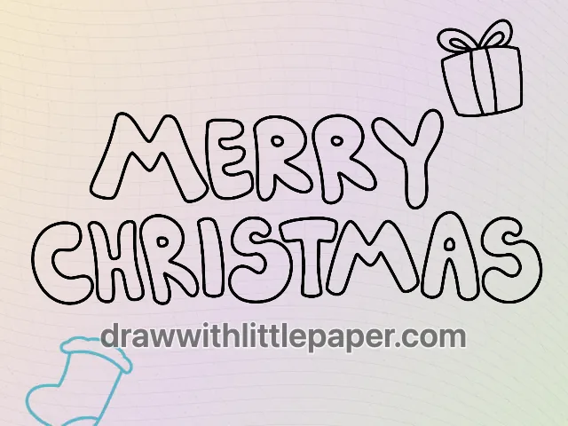 Lettrage de joyeux Noël, étape de dessin sélectionnée 5 sur 8, avec lignes directrices source