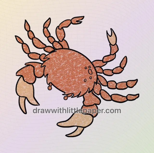 Colored crab with warm orange crayon texture
