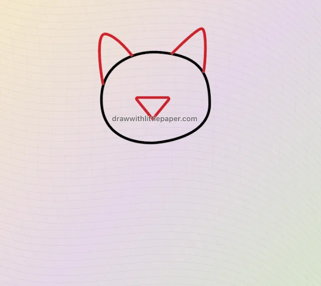 Sitting cartoon cat, selected drawing stage 2 of 5, with source guide lines