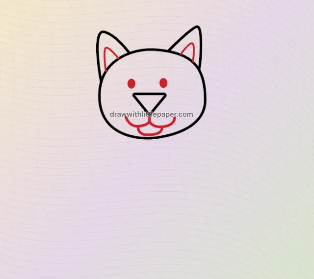 Sitting cartoon cat, selected drawing stage 3 of 5, with source guide lines