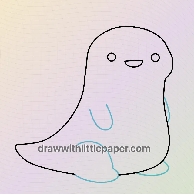 Kawaii dinosaur, selected drawing stage 3 of 5, with source guide lines