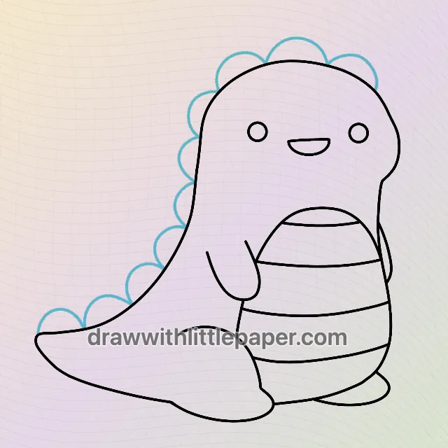 Complete kawaii dinosaur outline showing banded belly and rounded plates