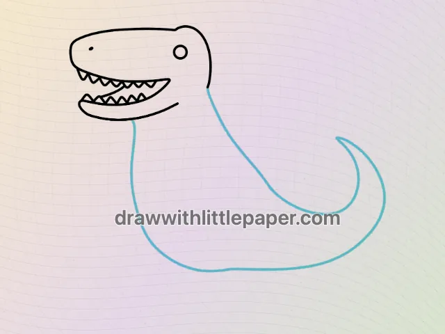 Cartoon T Rex body and curled tail being added in blue
