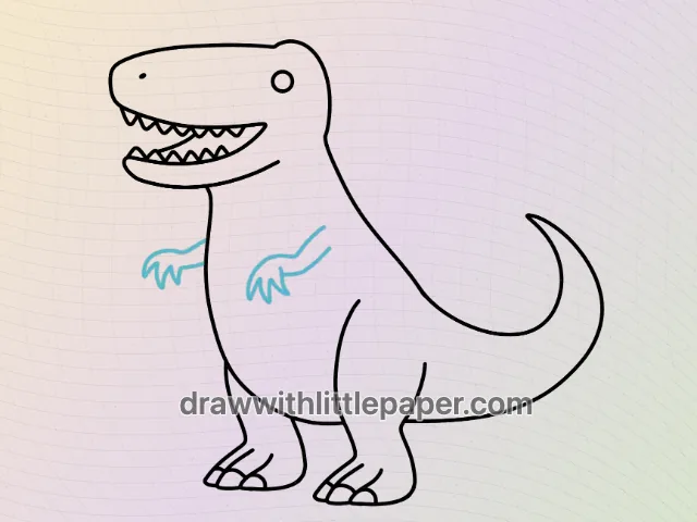 Complete side-view cartoon T Rex with big feet, short arms and curled tail