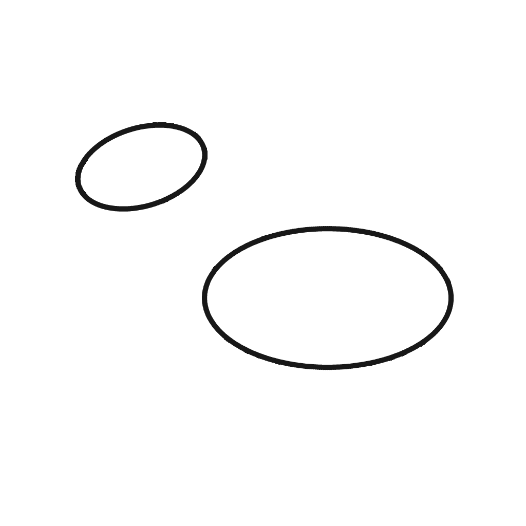 Small tilted reindeer head oval above and to the left of a larger horizontal body oval