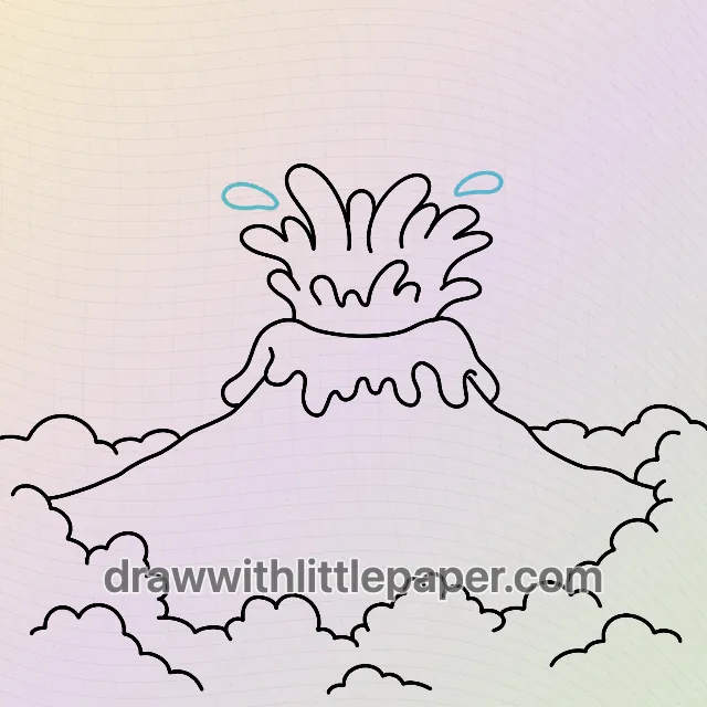 Volcan, étape de dessin sélectionnée 5 sur 8, avec lignes directrices source