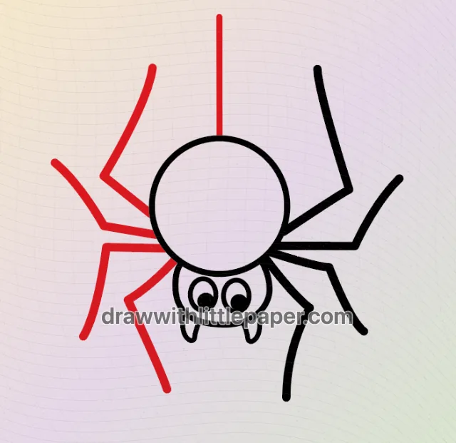 Complete hanging spider outline showing thread and angular legs