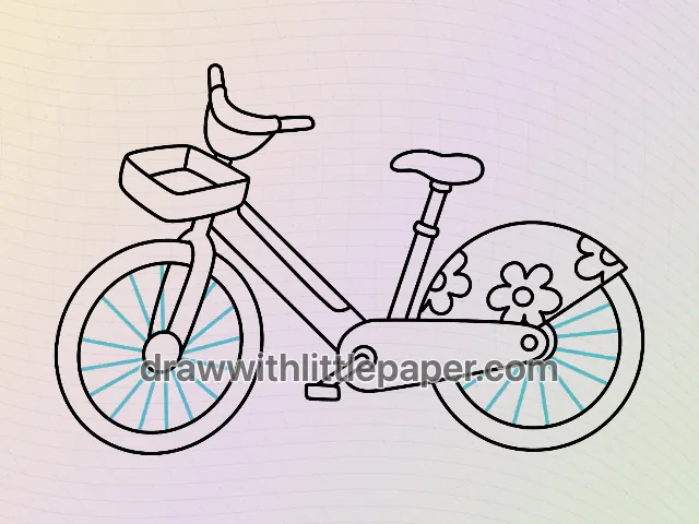 Complete electric bicycle outline showing front basket and rear wheel cover
