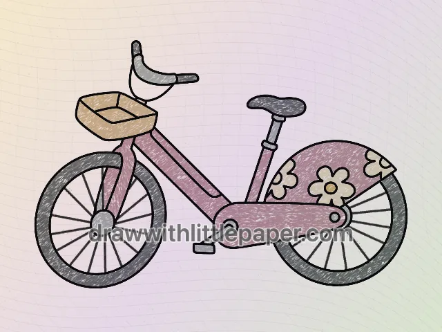 Colored electric bicycle with pink, soft gray, warm orange crayon texture
