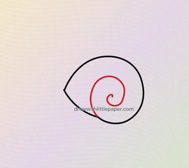 Side-view snail, selected drawing stage 3 of 5, with source guide lines