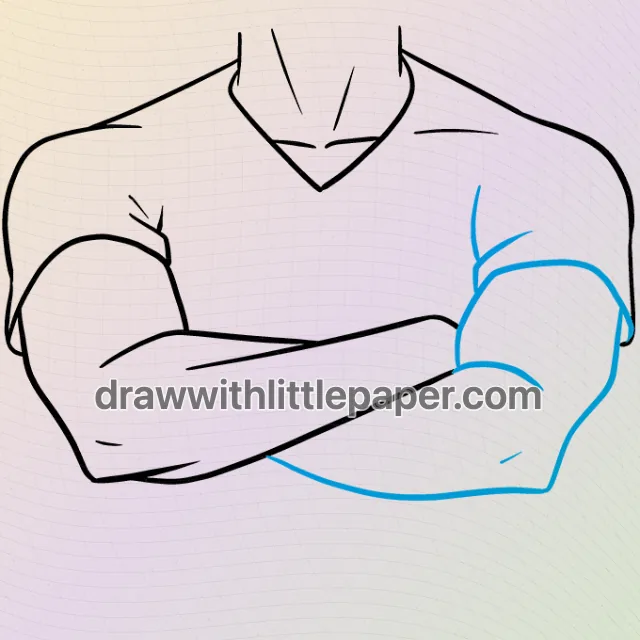 Crossed anime arms, selected drawing stage 5 of 7, with source guide lines