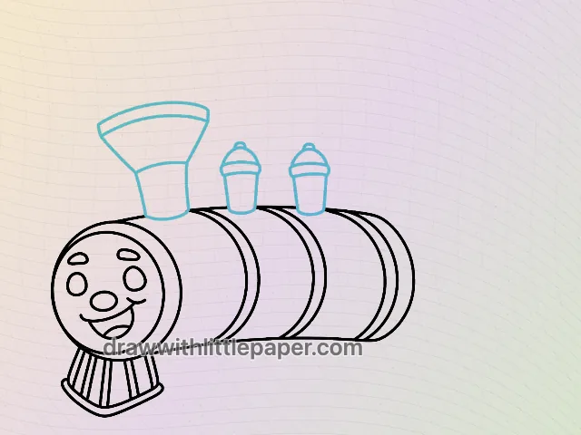 Cartoon train, selected drawing stage 5 of 8, with source guide lines