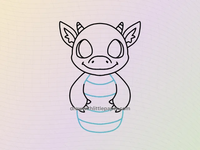 Bébé dragon de face avec des bras et un ventre arrondi