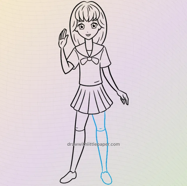Aperçu complet d'une écolière animée montrant une jupe uniforme et des proportions debout
