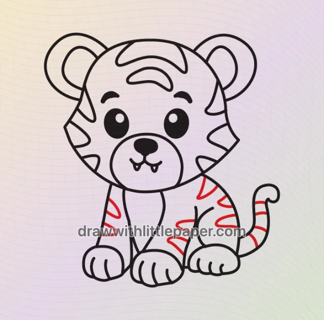 Complete baby tiger outline showing seated paws and forehead stripes