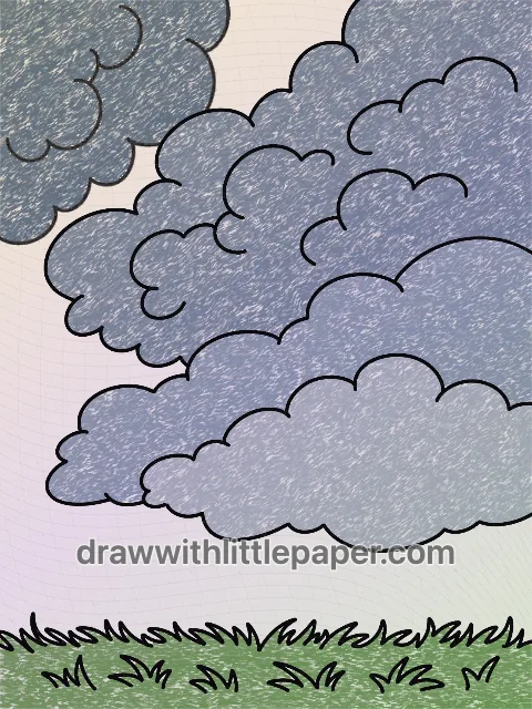 Nubes oscuras de colores con textura de crayón azul grisáceo, gris suave y verde