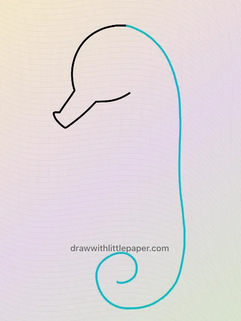 Hippocampe, étape de dessin sélectionnée 2 sur 8, avec lignes directrices source