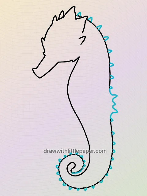 Hippocampe, étape de dessin sélectionnée 5 sur 8, avec lignes directrices source