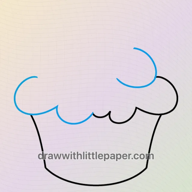 Cute cupcake, selected drawing stage 3 of 9, with source guide lines
