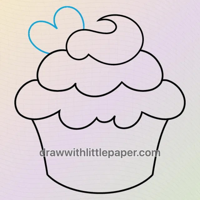 Cute cupcake, selected drawing stage 6 of 9, with source guide lines