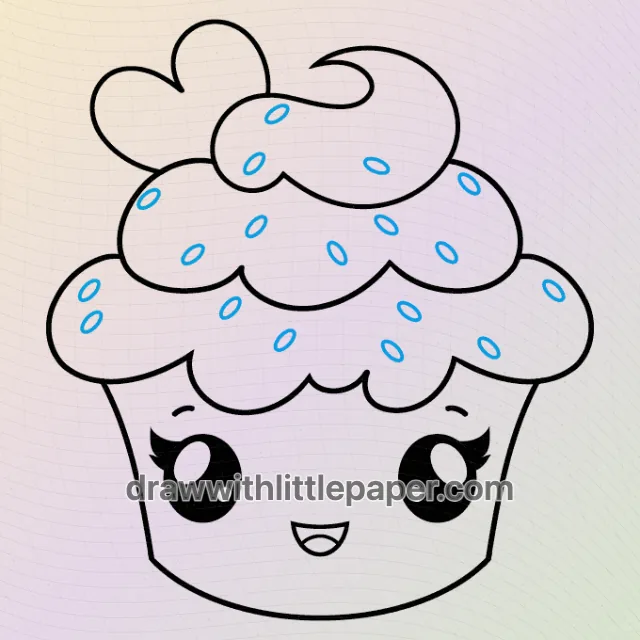 Complete cute cupcake outline showing pink frosting and a smiling wrapper