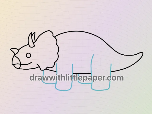 Complete side-view triceratops outline with horns, frill, tail and short legs