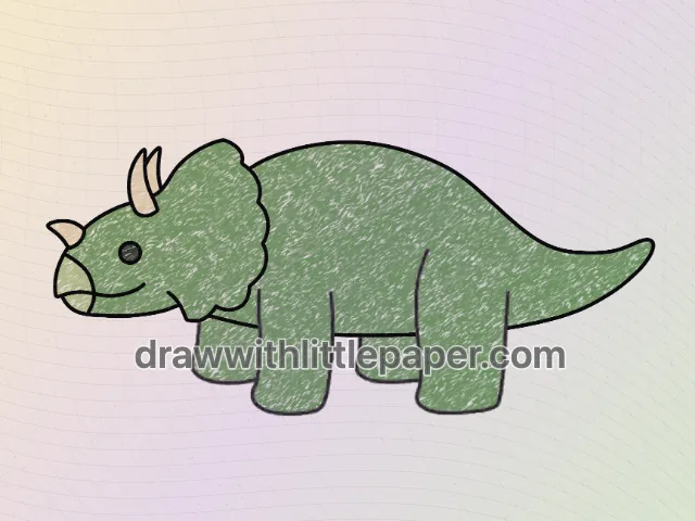 Green crayon triceratops with a lighter head and a scalloped frill