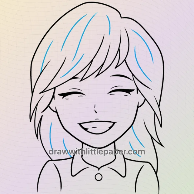Complete smiling anime face outline showing closed eyes and an open smile