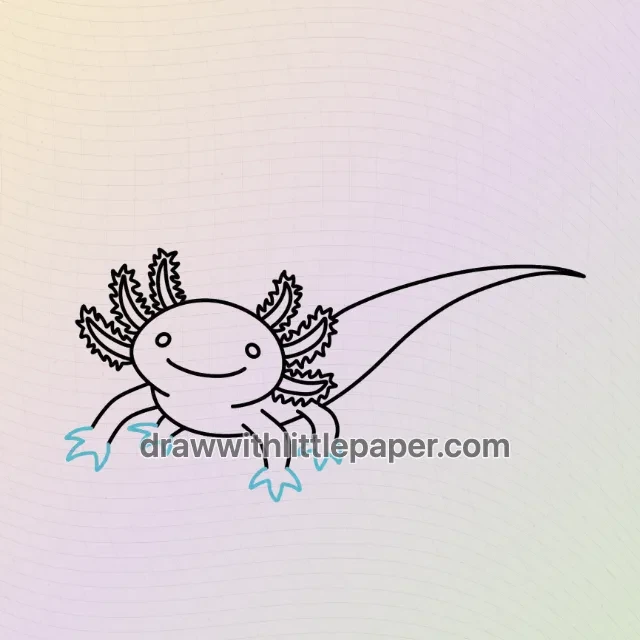 Axolotl-Umriss mit länglichem Körper und Schwanz, vier kurzen Beinen und nach außen gerichteten Füßen