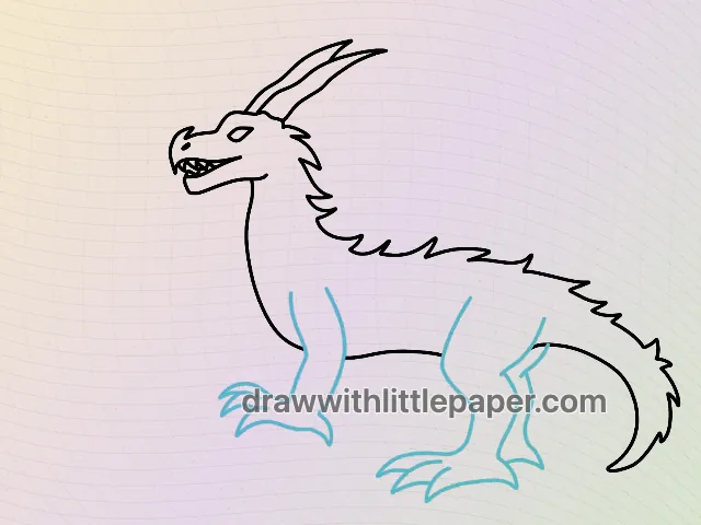 Dragão de fogo, estágio de desenho selecionado 5 de 8, com linhas de guia de origem