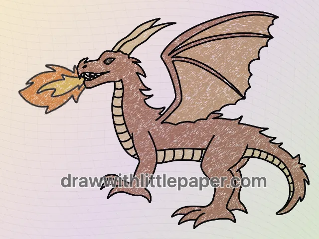 Dragon de feu coloré avec texture de crayon marron, orange chaud et blanc crème