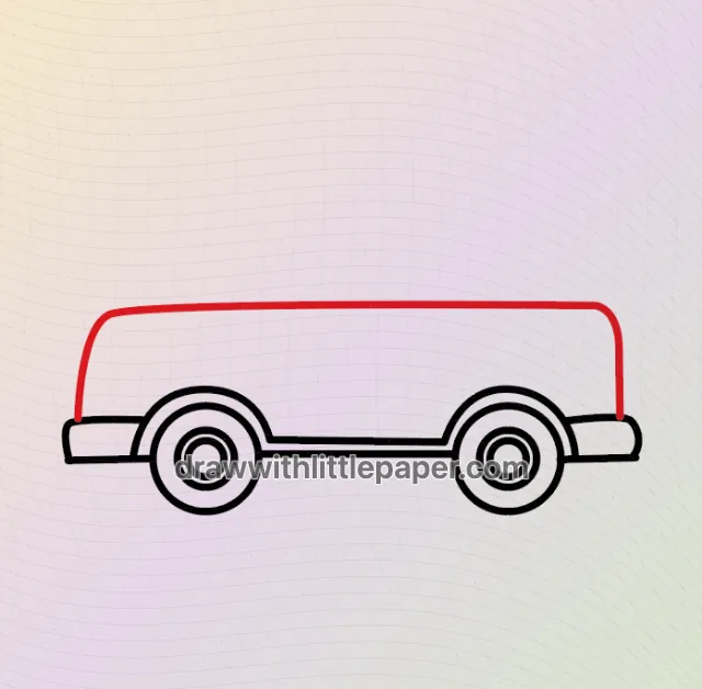 Cartoon car, selected drawing stage 6 of 9, with source guide lines