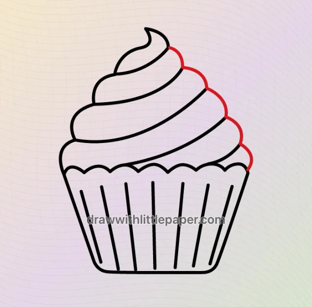 Vollständiger Cupcake-Umriss mit gewirbeltem Zuckerguss und plissierter Hülle