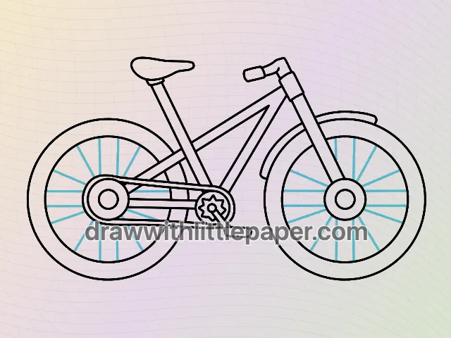 傾斜したフレームとフロント フォークを示す完全なマウンテン バイクの概要