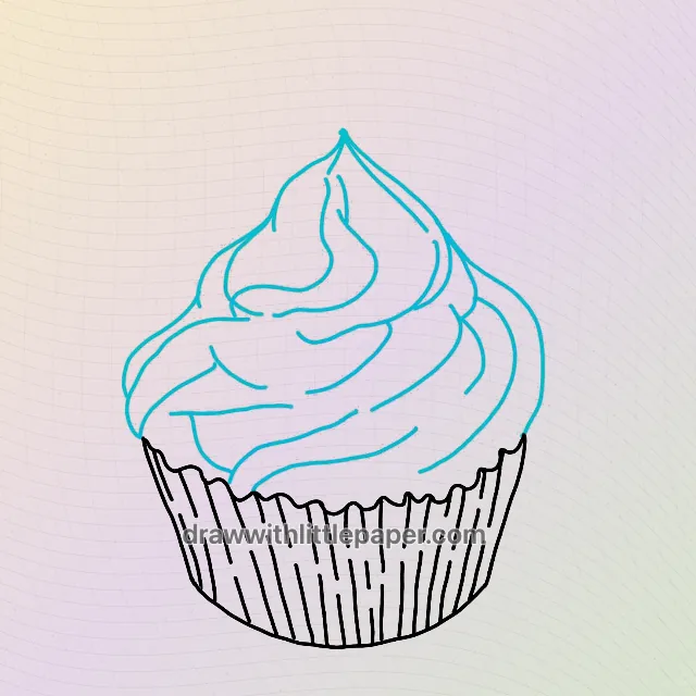 Valentine cupcake, selected drawing stage 3 of 5, with source guide lines