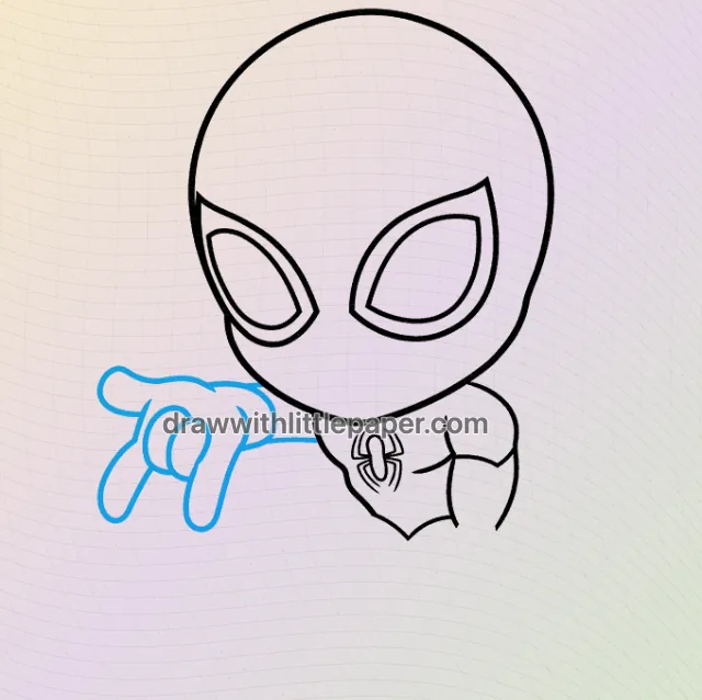 Chibi spider-man, selected drawing stage 3 of 9, with source guide lines