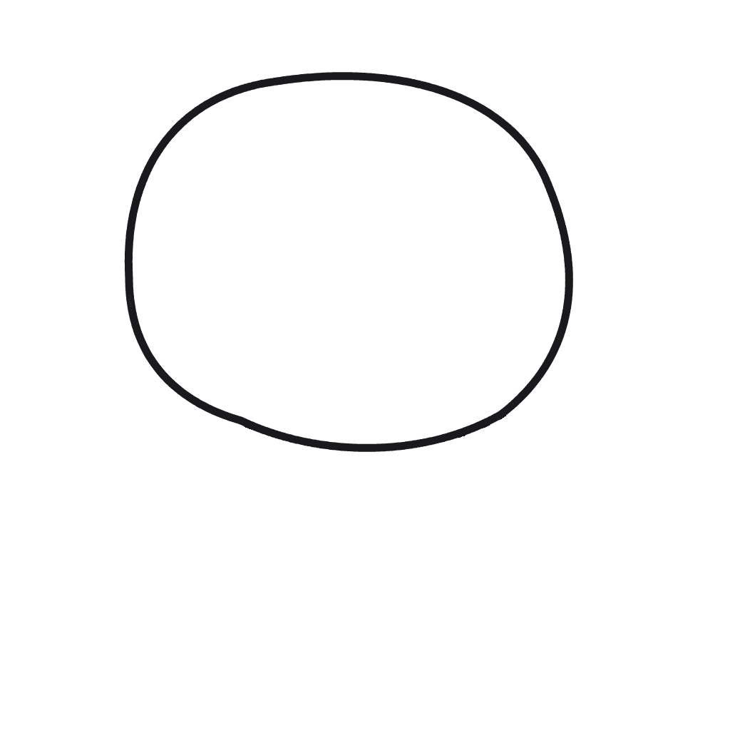 una tortuga de dibujos animados · Una cabeza grande：El primer óvalo es ancho y horizontal. Deja sitio debajo para un cuerpo mucho más pequeño.