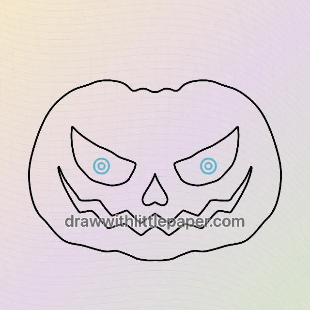 Scary pumpkin, selected drawing stage 3 of 5, with source guide lines
