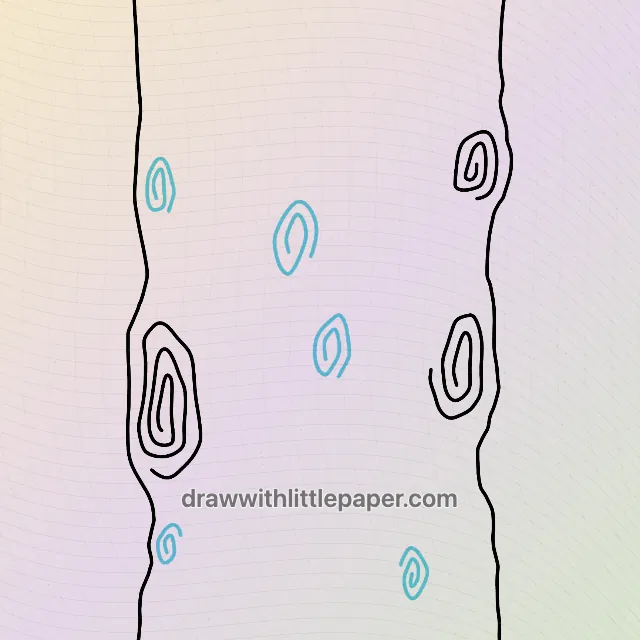 Écorce d'arbre, dessin sélectionné, étape 3 sur 5, avec lignes directrices source