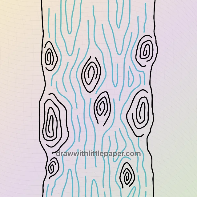 Contour complet de l'écorce d'un arbre montrant des grains longs et des nœuds tourbillonnants