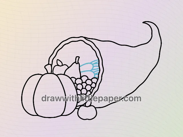 Complete cornucopia outline showing horn opening and harvest overlaps