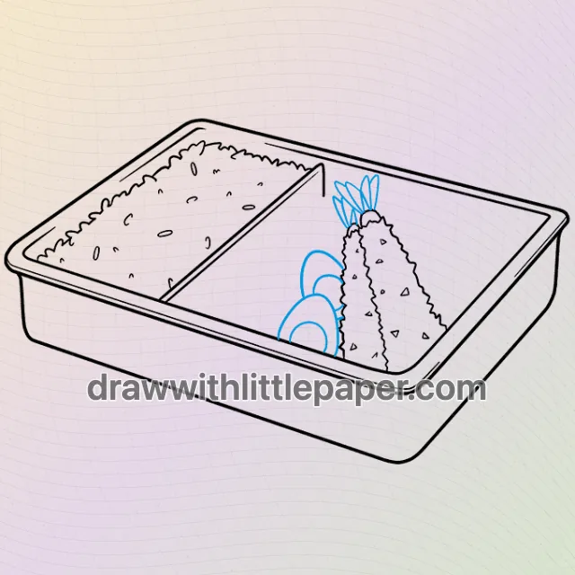 Anime bento box, selected drawing stage 5 of 8, with source guide lines