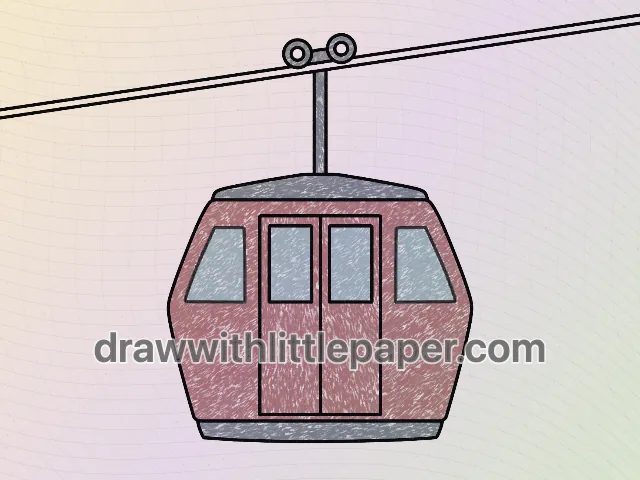 Colored cable car with warm red, blue-gray, soft gray crayon texture