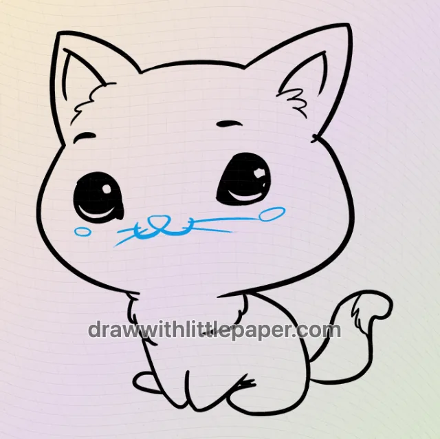 큰 눈과 작은 몸이 보이는 완전한 치비 고양이 윤곽선