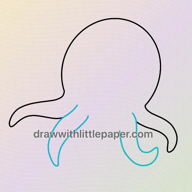 Cute octopus, selected drawing stage 3 of 5, with source guide lines