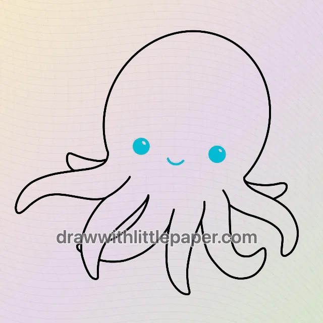 Complete cute octopus outline showing oval head and spreading arms